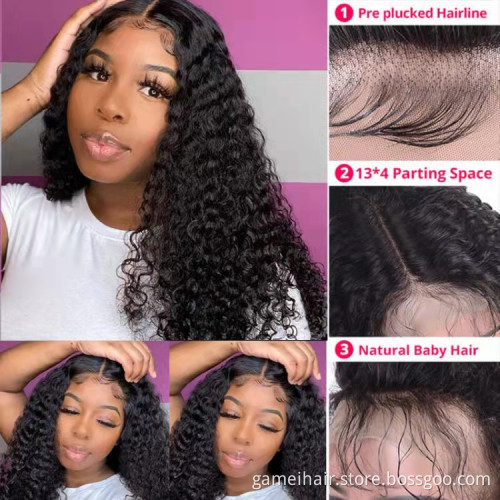 Wholesale 150 density 100% virgin natural Brazilian long Deep wave 13x4" baby Hair transparent closed lace wig human hair wig